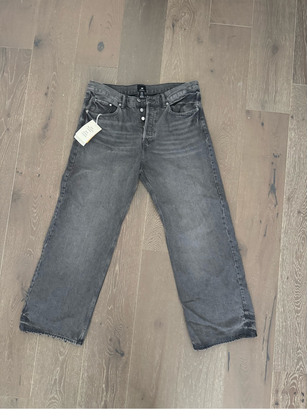 H&M Men's Relaxed Wide-Leg Button-Fly Jeans - Faded Gray